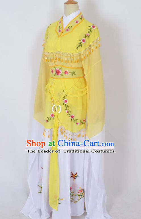 Traditional Chinese Professional Peking Opera Young Lady Jordan-Sitting Costume Yellow Embroidery Dress, China Beijing Opera Diva Hua Tan Embroidered Princess Clothing