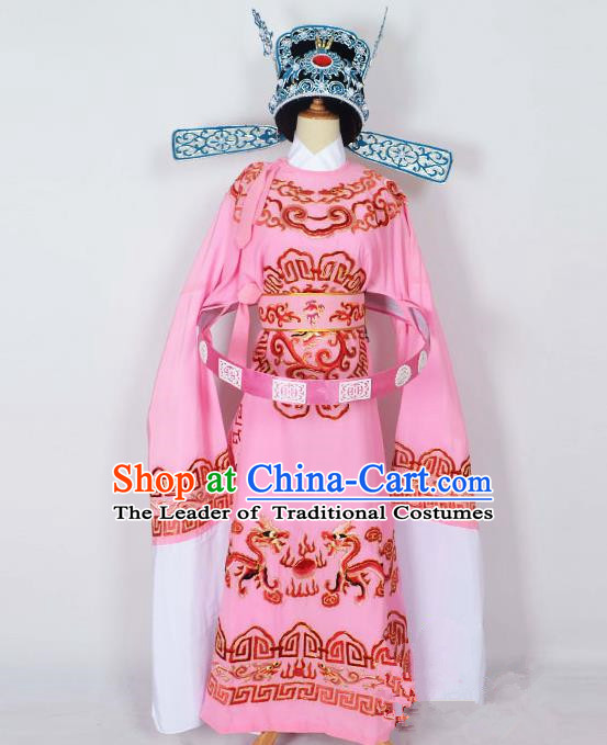 Traditional Chinese Professional Peking Opera Emperor Female Son-in-law Costume Pink Embroidered Robe and Hat, China Beijing Opera Niche Embroidered Clothing