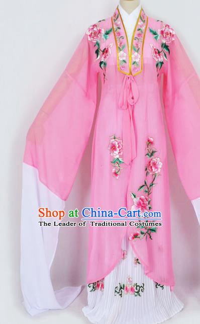 Traditional Chinese Professional Peking Opera Diva Princess Costume Embroidery Pink Mantel, China Beijing Opera Hua Tan Young Lady Embroidered Clothing