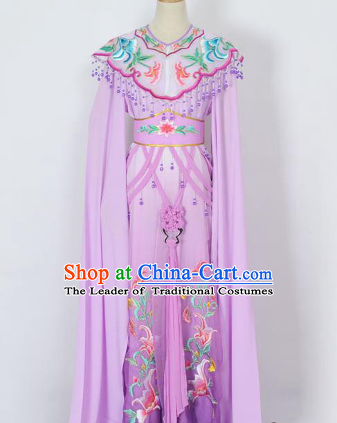 Traditional Chinese Professional Peking Opera Diva Young Lady Princess Costume Purple Embroidery Dress, China Beijing Opera Hua Tan Embroidered Clothing