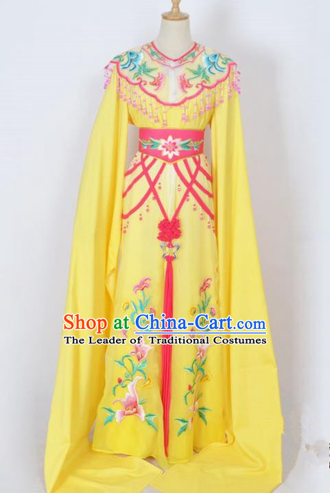 Traditional Chinese Professional Peking Opera Diva Young Lady Princess Costume Yellow Embroidery Dress, China Beijing Opera Hua Tan Embroidered Clothing