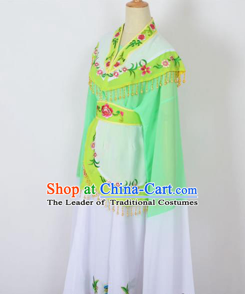 Traditional Chinese Professional Peking Opera Young Women Costume Green Cloud Shoulder Dress, China Beijing Opera Diva Hua Tan Embroidered Clothing