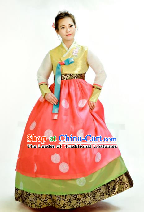 Traditional South Korean Handmade Hanbok Customization Mother Clothing Embroidery Blouse Watermelon Red Dress, Top Grade Korea Wedding Royal Hanbok Costume for Women