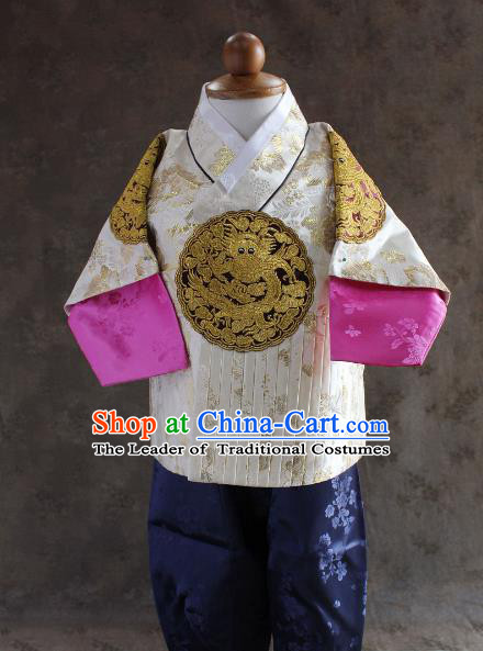 Traditional South Korean Handmade Hanbok Children Baby Birthday Customization Embroidery Dragon Clothing, Top Grade Korea Hanbok Costume Complete Set for Boys