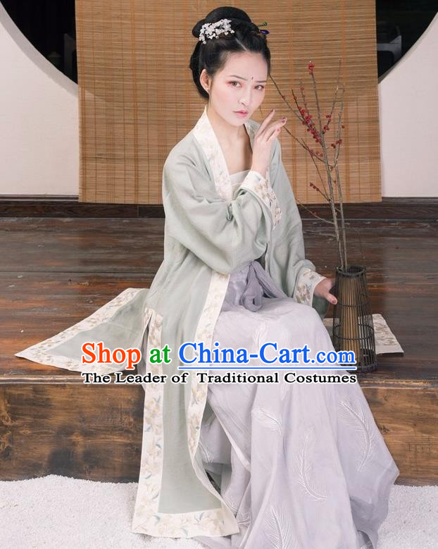 Traditional Ancient Chinese Young Lady Costume Embroidered Long Cardigan, Elegant Hanfu Clothing Chinese Song Dynasty Imperial Princess Clothing for Women