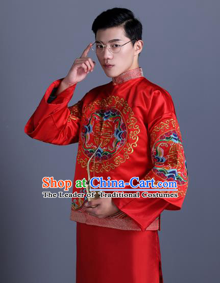 Ancient Chinese Costume Chinese Style Wedding Dress Ancient Embroidery Dragon Upper Outer Garment, Groom Toast Clothing Mandarin Jacket For Men