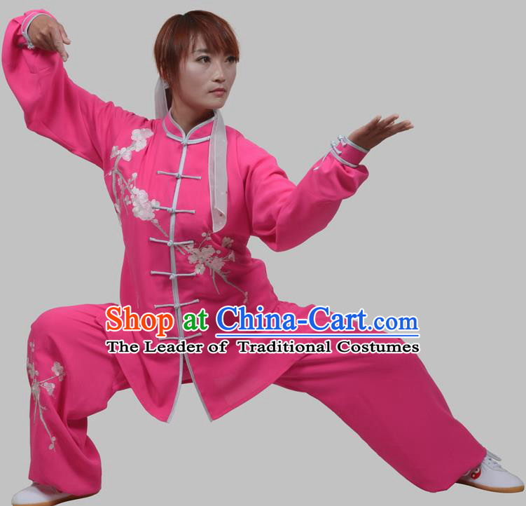 Top Grade Martial Arts Costume Kung Fu Training Purple Clothing, Tai Ji Embroidery Long Fist Uniform Gongfu Wushu Costume for Women for Men