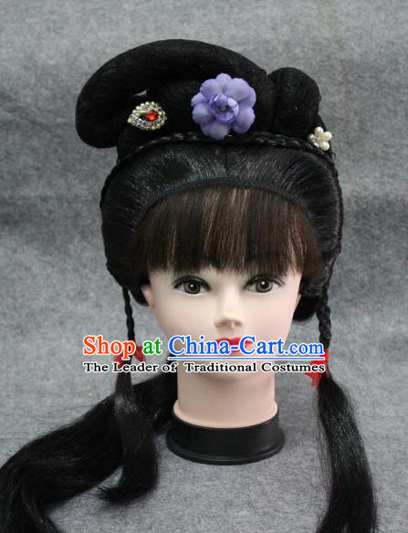 Traditional Handmade Chinese Ancient Classical Hair Accessories Peking Opera Young Lady Wig Sheath, China Beijing Opera Hua Tan Headgear