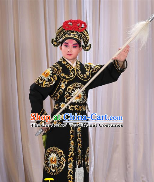 Traditional China Beijing Opera Takefu General Black Costume and Boots, Ancient Chinese Peking Opera Wu-Sheng Warrior Embroidery Yellow Clothing