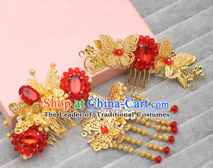 Traditional Handmade Chinese Ancient Classical Hair Accessories Barrettes Golden Hair Comb, Hanfu Hair Fascinators for Women