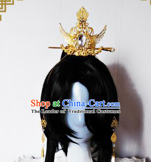 Traditional Handmade Chinese Ancient Classical Hair Accessories Swordsman Golden Tuinga, Hair Jewellery Hair Fascinators for Men