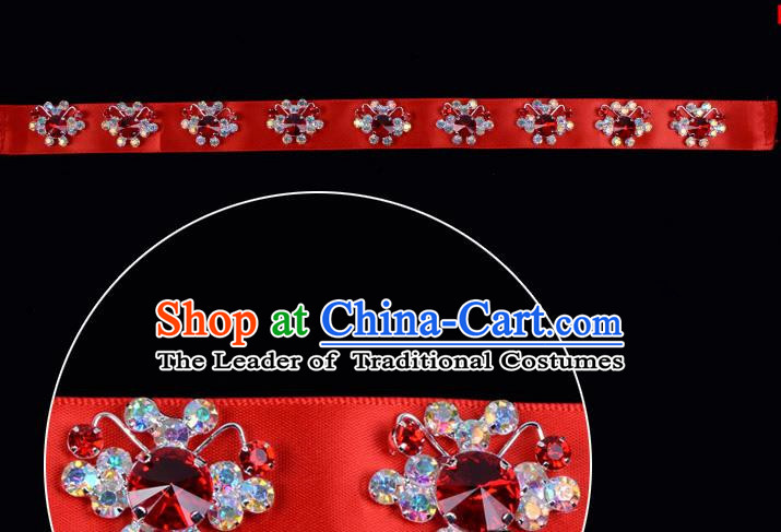 Traditional Beijing Opera Diva Hair Accessories Red Crystal Headband, Ancient Chinese Peking Opera Hua Tan Hair Clasp Headwear