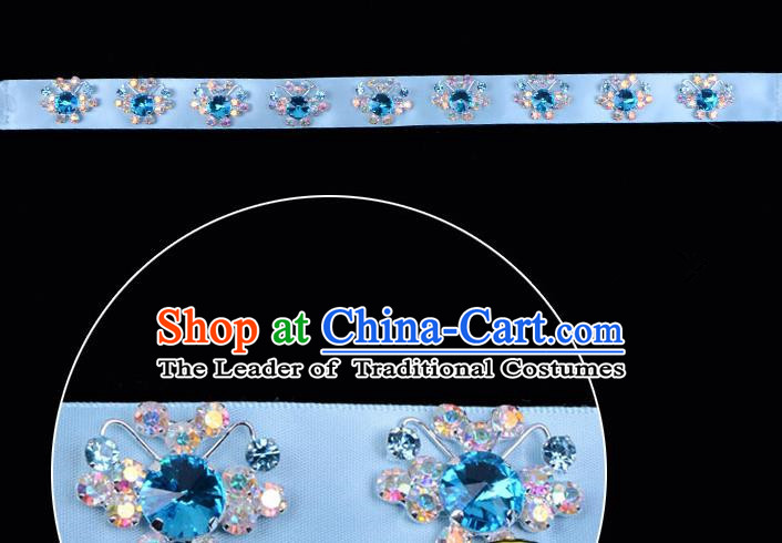 Traditional Beijing Opera Diva Hair Accessories Blue Crystal Headband, Ancient Chinese Peking Opera Hua Tan Hair Clasp Headwear