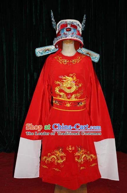 Top Grade Professional Beijing Opera Niche Costume Gifted Scholar Red Embroidered Robe, Traditional Ancient Chinese Peking Opera Embroidery Gwanbok Clothing for Kids