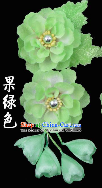 Traditional Beijing Opera Diva Hair Accessories Green Silk Flowers Hairpins, Ancient Chinese Peking Opera Hua Tan Hair Stick Headwear