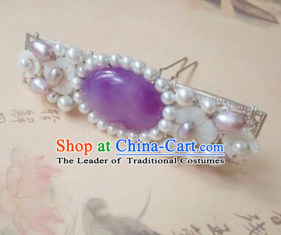 Traditional Chinese Ancient Classical Handmade Hair Accessories Purple Crystal Hair Comb, Hanfu Hair Stick Hair Fascinators Hairpins for Women