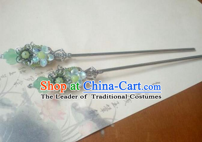 Traditional Chinese Ancient Classical Handmade Hair Accessories Palace Lady Green Hairpin, Hanfu Hair Stick Hair Fascinators Hairpins for Women