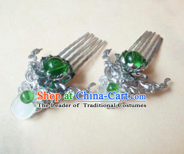 Traditional Chinese Ancient Classical Handmade Hair Accessories Palace Lady Green Bead Hair Comb, Hanfu Hair Claw Hair Fascinators Hairpins for Women