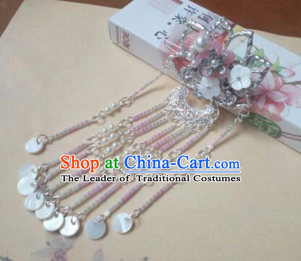 Traditional Chinese Ancient Classical Handmade Palace Lady Lotus Hairpin Hair Accessories, Hanfu Tassel Hair Comb Hair Fascinators Hairpins for Women