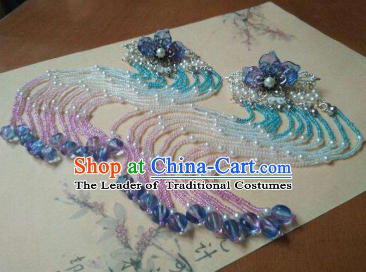 Traditional Chinese Ancient Classical Handmade Palace Princess Beads Hairpin Hair Accessories, Hanfu Tassel Hair Stick Hair Fascinators Hairpins for Women