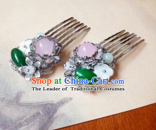 Traditional Handmade Chinese Ancient Classical Hanfu Hair Accessories Step Shake, Princess Hairpins Jade Hair Comb Headwear for Women