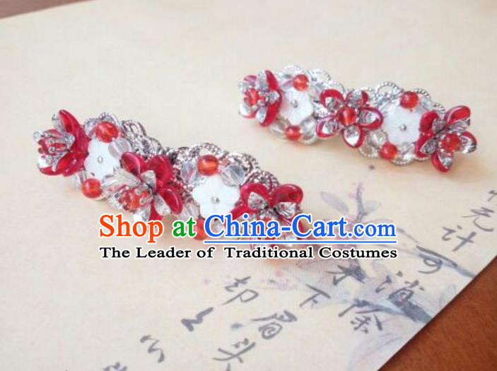 Traditional Handmade Chinese Ancient Classical Hanfu Hair Accessories Red Oriental Cherry Hair Claw, Princess Hairpins Hair Stick Headwear for Women