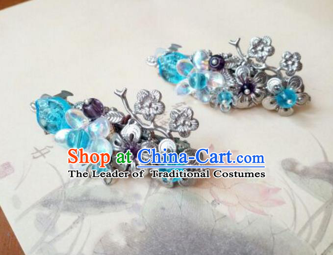 Traditional Handmade Chinese Ancient Classical Hair Accessories Coloured Glaze Blue Hair Claw for Women