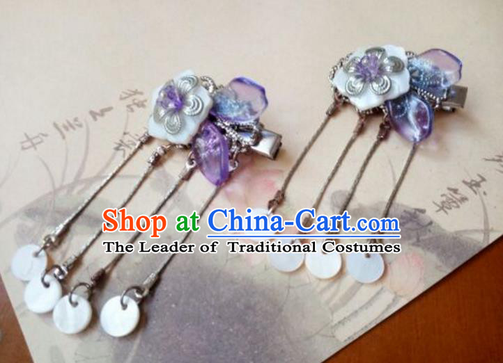 Traditional Handmade Chinese Ancient Classical Hair Accessories Coloured Glaze Purple Tassel Hair Claw for Women