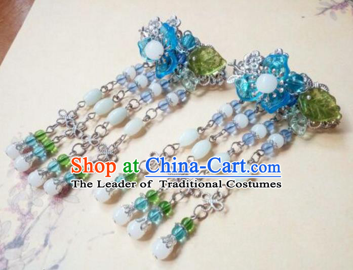 Traditional Handmade Chinese Ancient Classical Hair Accessories Coloured Glaze Beads Tassel Hair Claw Headwear for Women