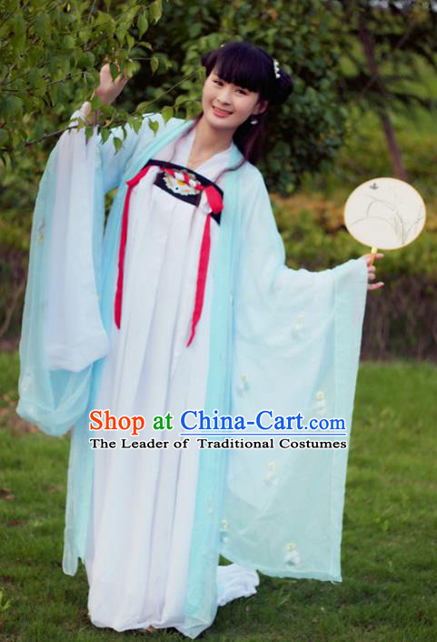 Traditional Chinese Tang Dynasty Imperial Concubine Costume Embroidery Blouse and Slip Skirt, Elegant Hanfu Clothing Chinese Ancient Princess Clothing for Women