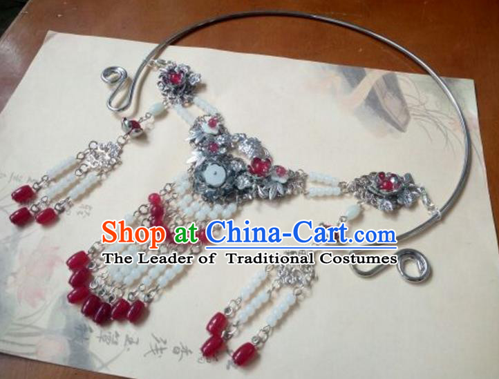 Traditional Handmade Chinese Ancient Classical Hanfu Accessories Necklace, Princess Palace Lady Red Beads Tassel Necklet Collar for Women
