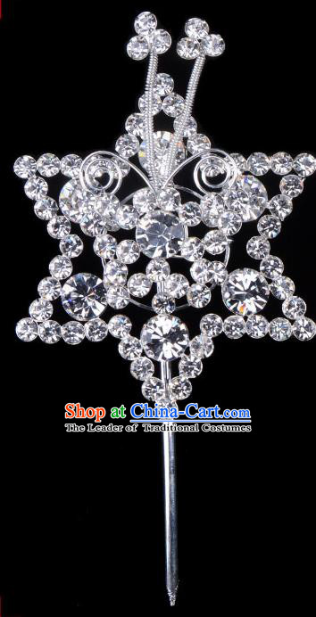 Traditional Beijing Opera Diva Hair Accessories Crystal Hexagon Head Ornaments Hairpins, Ancient Chinese Peking Opera Hua Tan Hair Stick Headwear