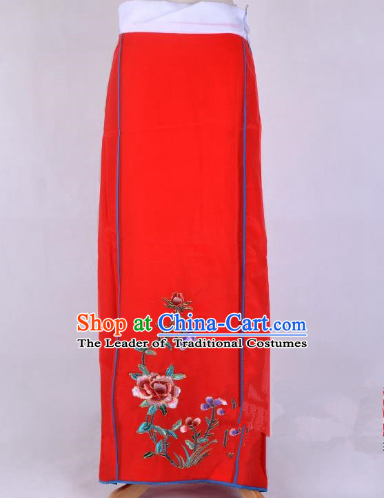 Top Grade Professional Beijing Opera Diva Costume Embroidered Red Skirt, Traditional Ancient Chinese Peking Opera Princess Embroidery Pleated Skirt