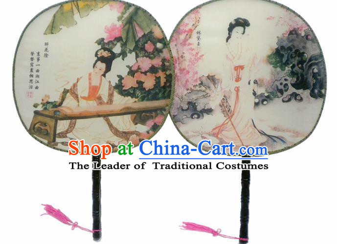 Traditional Asian Oriental Chinese Palace Lady Princess Round Fans Silk Circular Fan for Women