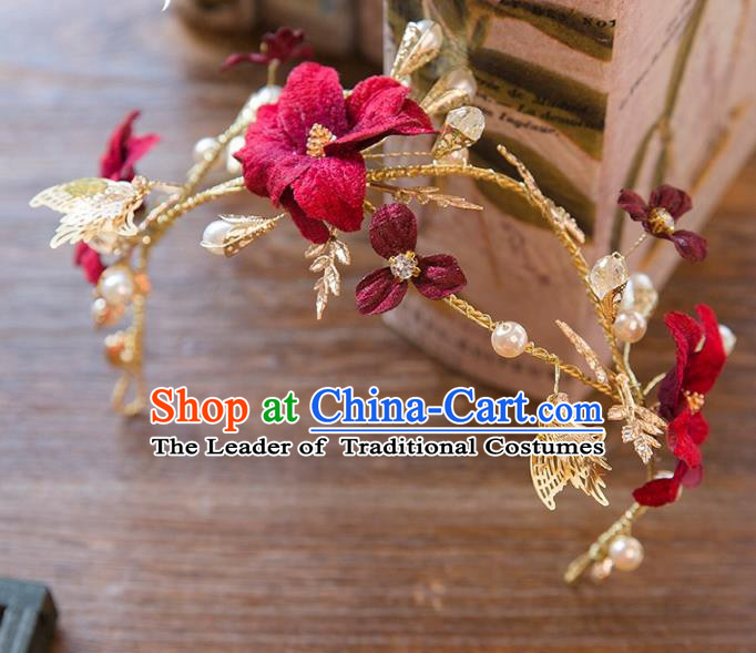 Top Grade Handmade Classical Hair Accessories Baroque Style Princess Red Flower Butterfly Hair Clasp Headwear for Women