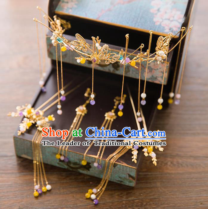 Aisan Chinese Handmade Classical Hair Accessories Tassel Phoenix Coronet, China Xiuhe Suit Hairpins Wedding Headwear for Women