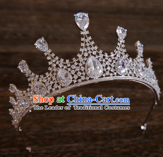 Top Grade Handmade Classical Hair Accessories Baroque Style Princess Crystal Royal Crown Zircon Hair Clasp Headwear for Women