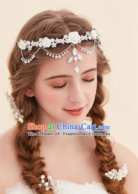 Top Grade Handmade Classical Hair Accessories Forehead Ornament, Baroque Style Princess Crystal Hair Clasp Headwear for Women