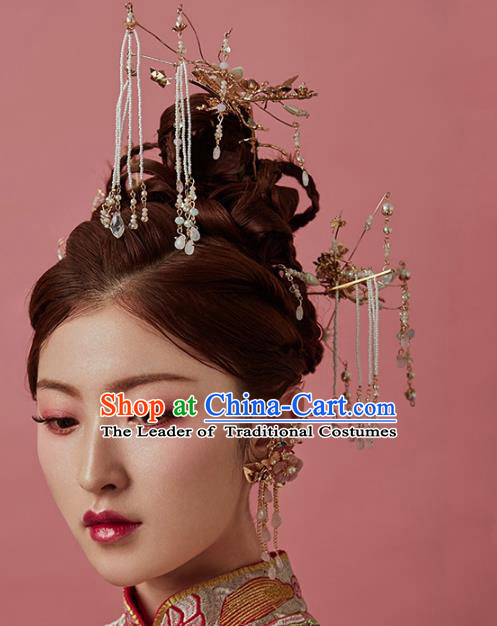 Aisan Chinese Handmade Classical Hair Accessories Hanfu Tassel Hair Clip, China Xiuhe Suit Step Shake Hairpins Wedding Headwear Complete Set for Women