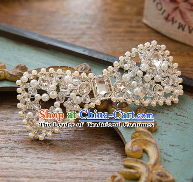 Top Grade Handmade Classical Hair Accessories White Bowknot Hair Stick, Baroque Style Princess Crystal Headband Headwear for Women