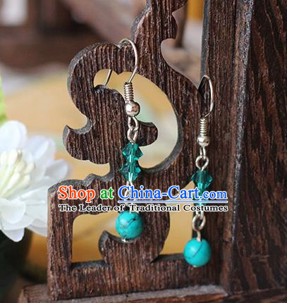 Chinese Handmade Classical Accessories Hanfu Blue Tassel Earrings, China Xiuhe Suit Wedding Eardrop for Women