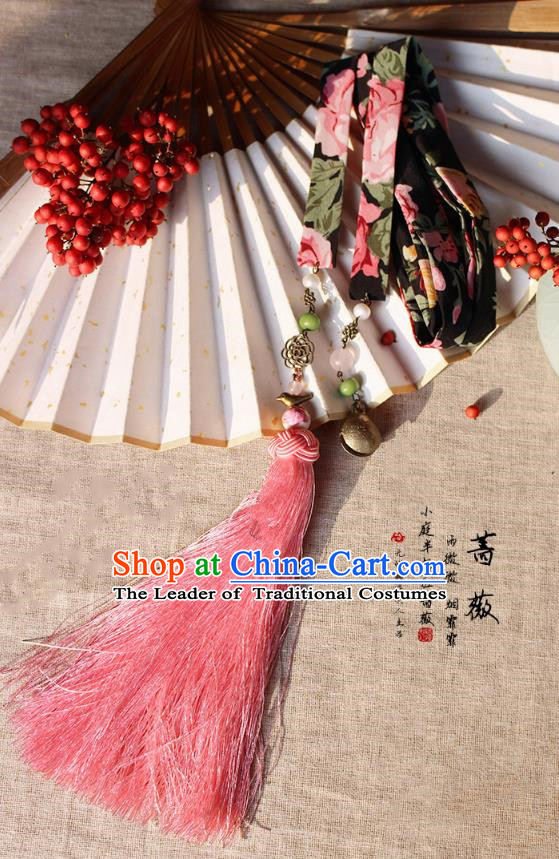 Chinese Handmade Classical Accessories Hanfu Silk Belt, China Ancient Hanfu Pink Tassel Waistband for Women