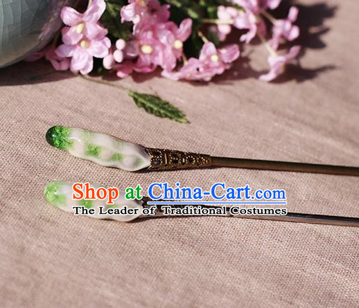 Chinese Handmade Classical Accessories Green Ceramics Hairpin, China Hanfu Hair Clip for Women