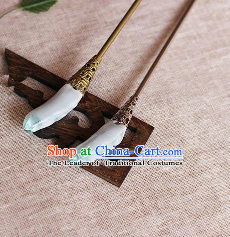 Chinese Handmade Classical Accessories Blue Ceramics Hairpin, China Hanfu Hair Clip for Women