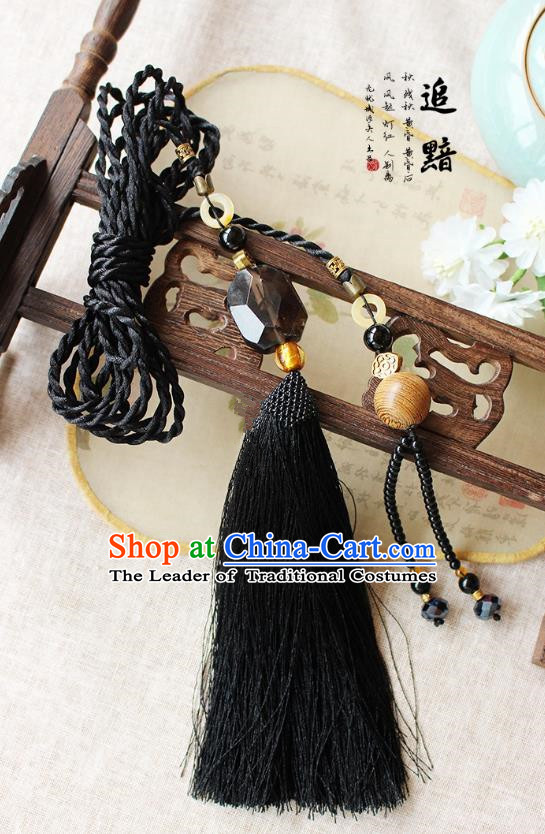 Chinese Handmade Classical Accessories Black Tassel Palace Taeniasis, China Hanfu Waist Pendant Headwear for Women for Men