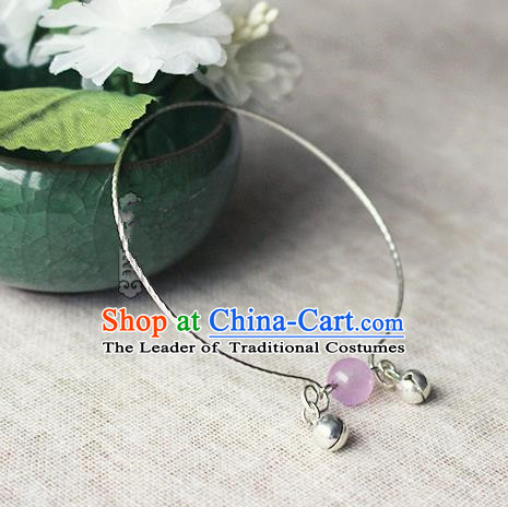 Chinese Handmade Classical Accessories Hanfu Purple Bead Tassel Bracelet, China Ancient Bells Bangle for Women