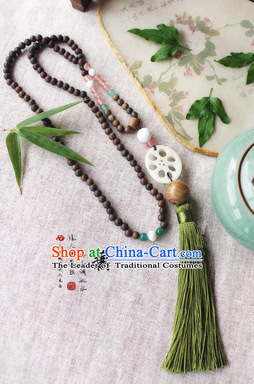 Chinese Handmade Classical Accessories Hanfu Verawood Beads Tassel Necklace, China Ancient Jade Necklet for Women