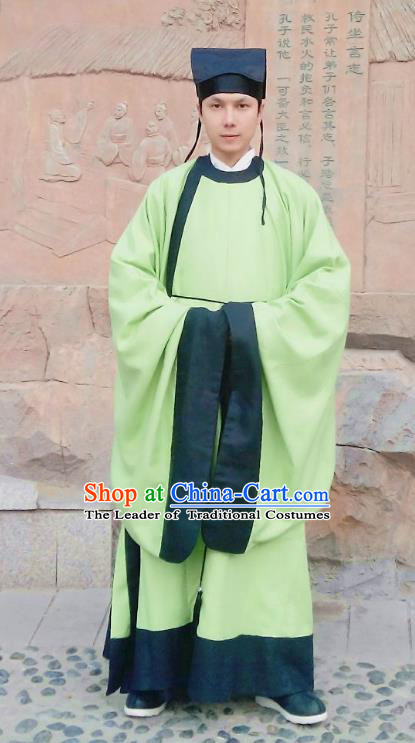 Traditional Oriental China Ming Dynasty Costume Ancient Officer Gwanbok Green Long Robe for Men