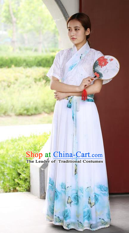 Traditional China Costume Embroidery Blouse and Slip Skirt, Chinese Han Dynasty Embroidered Clothing for Women