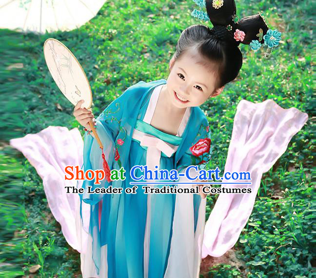 Traditional Chinese Tang Dynasty Imperial Princess Tailing Embroidered Clothing for Kids